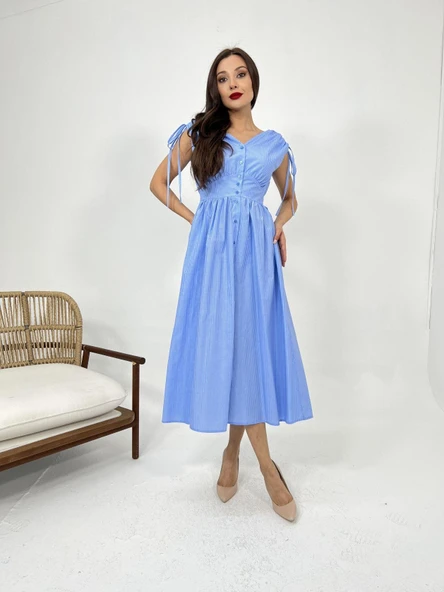 Lucky Life Kadın ELBİSE-DALLAS ÇİZGİLİ - Resim 3