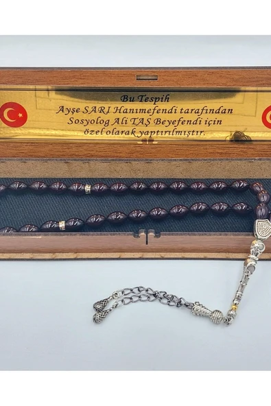 Çift Alpaka Püsküllü Arpa Kesim Siyah-mavi Ateş Kehribar Tespih - 3
