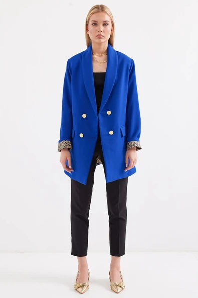 Lucky Life Kadın Düğme Detaylı Blazer Ceket - Saks