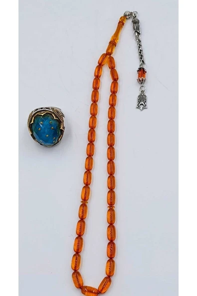 Turuncu Kapsül Kesim Alpaka Püskül Kehribar Tespih ürün görseli