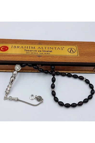 Siyah-mavi Arpa Kesim Alpaka Püsküllü Ateş Kehribar Tespih - 4