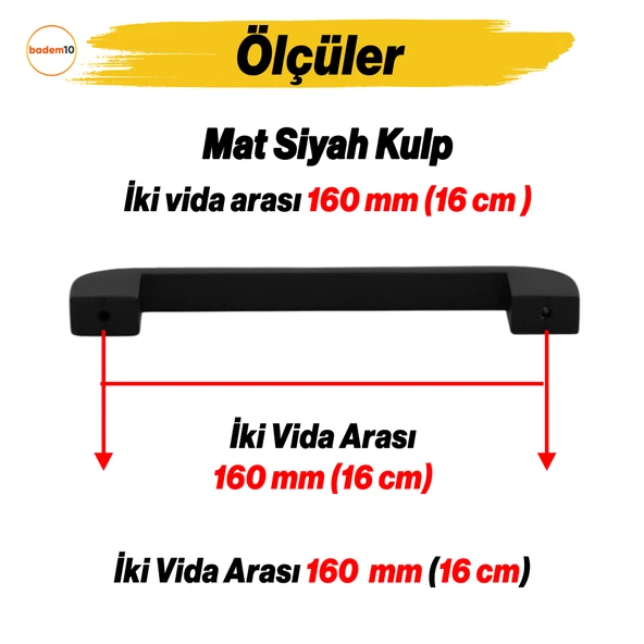 Zehra Kulp 160 mm Siyah Metal Mutfak Mobilya Çekmece Mutfak Dolap Dolabı Kulpları Kapak Kulbu 16 cm - Resim 2