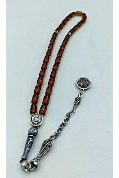 Şeffaf Sarı Kapsül Kesim Alpaka Püskül Kehribar Tespih - Resim 3