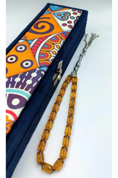 Şeffaf Simli Efe Boy Alpaka Püskül Kehribar Tespih - Resim 5