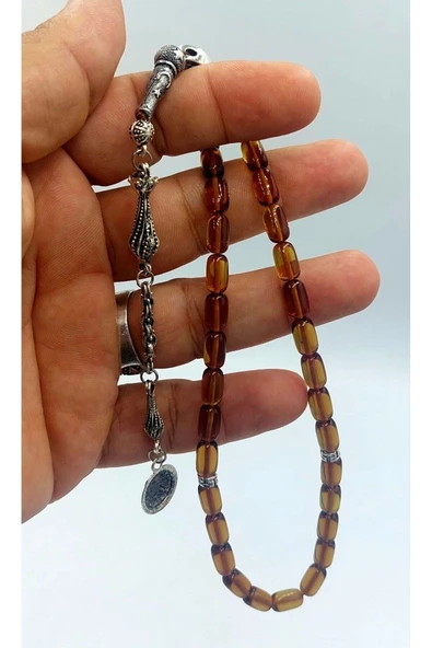 Şeffaf Sarı Kapsül Kesim Alpaka Püskül Kehribar Tespih - Resim 2