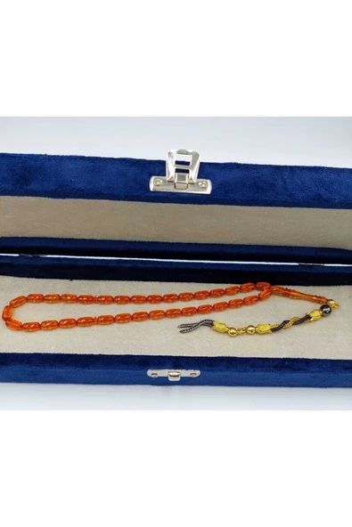 Şeffaf Turuncu Alpaka Püskül Kehribar Tespih - Resim 3