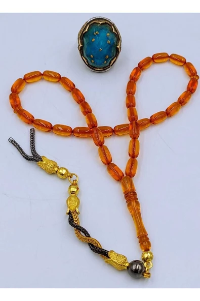 Şeffaf Turuncu Alpaka Püskül Kehribar Tespih - Resim 5