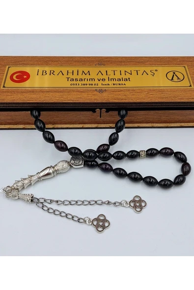 Arpa Model Kesim Siyah/mavi Alpaka Püsküllü Ateş Kehribar Tespih - 2