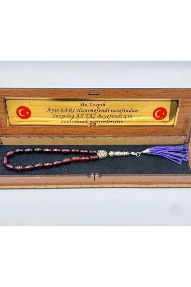 Kırmızı Bilek Boy Mor Püsküllü Ateş Kehribar Tespih - 2