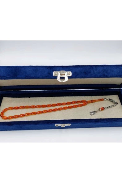 Turuncu Kapsül Kesim Alpaka Püskül Kehribar Tespih - Resim 3