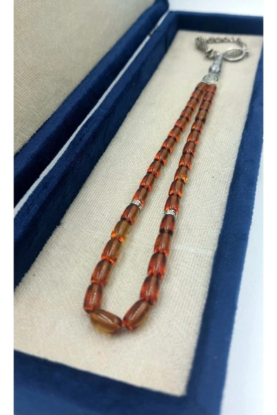 Şeffaf Sarı Kapsül Kesim Alpaka Püskül Kehribar Tespih - Resim 5