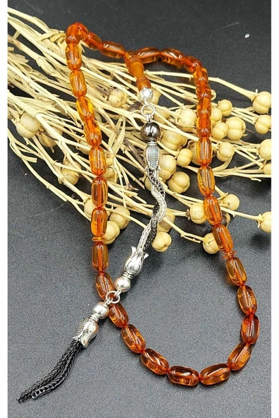 Turuncu Şeffaf Alpaka Püskül Ateş Kehribar Tespih ürün görseli