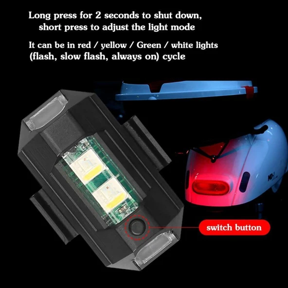 3B Trend Motosiklet Drone Bisiklet Otomotiv Şarjlı Kablosuz Mini Led Lamba Cakarlı 7 Renk Flaşlı - 4