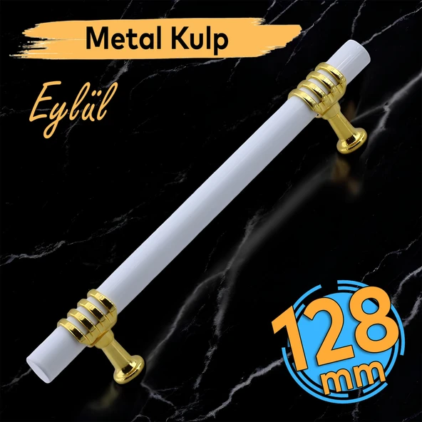 Eylül Mobilya Mutfak Dolabı Çekmece Dolap Kulpları Kapak Kulpu Kulbu Beyaz Altın 128 mm Metal Kulp