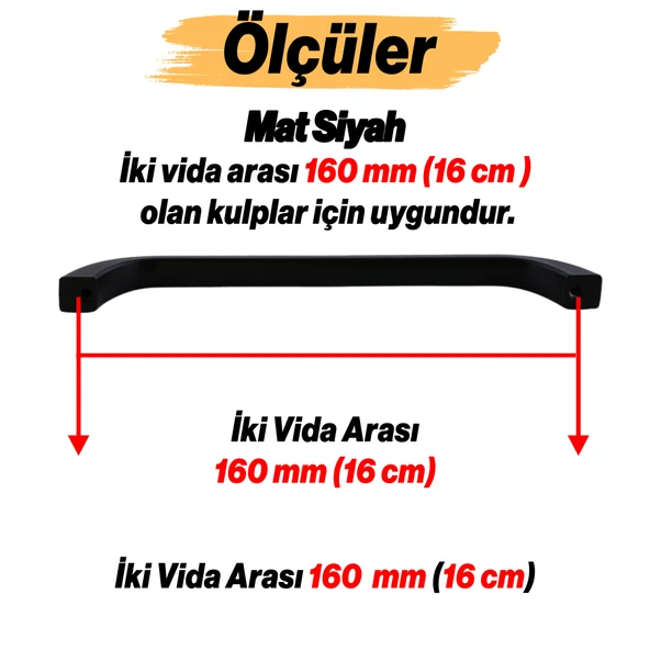Göksu Kulp 160 mm Siyah Metal Mutfak Mobilya Çekmece Mutfak Dolap Dolabı Kulpları Kapak Kulbu 16 cm - Resim 2