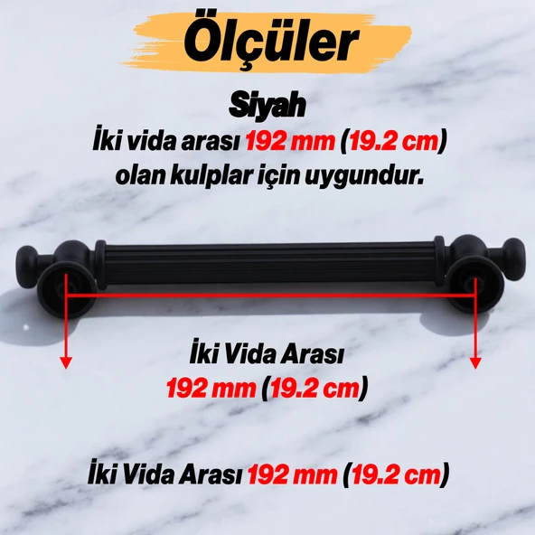 Kudret (192 mm - 19.2 cm) Mat Siyah Metal Mobilya Mutfak Çekmece Dolap Dolabı Kulbu Kulpu Kulpları - 2
