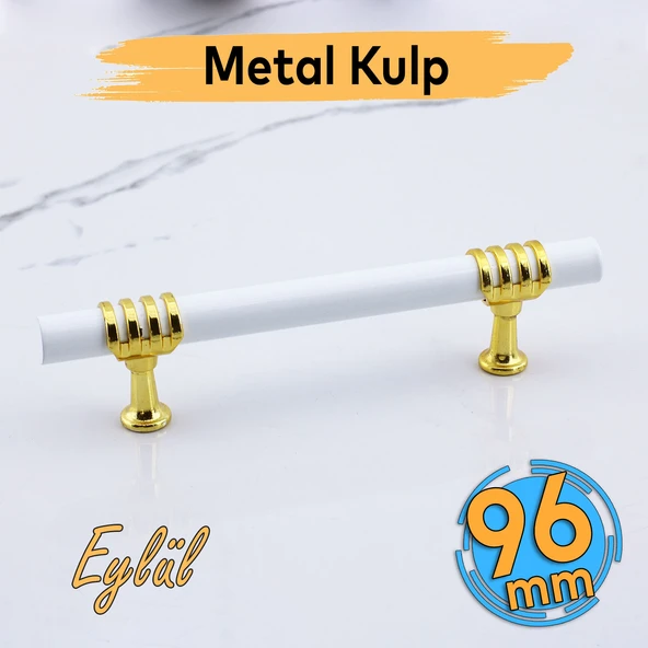 Eylül Mobilya Mutfak Dolabı Çekmece Dolap Kulpları Kapak Kulpu Kulbu Beyaz Altın 96 mm Metal Kulp