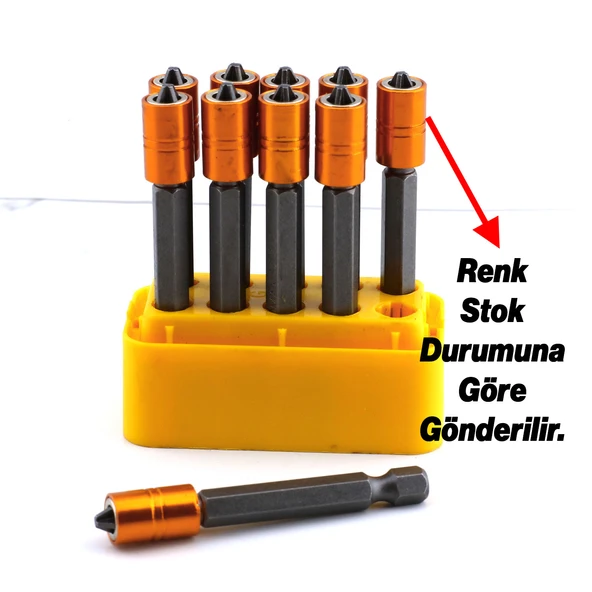 10 Adet Mıknatıslı Bits Uç PZ2 65 mm Renkli Vida Tutucu Sökme Yıldız Matkap Vidalama Ucu S2 Çeliği - Resim 4