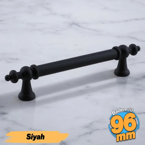 Osmanlı (96 mm - 9.6 cm) Mat Siyah Metal Mobilya Mutfak Çekmece Dolap Dolabı Kulbu Kulpu Kulpları