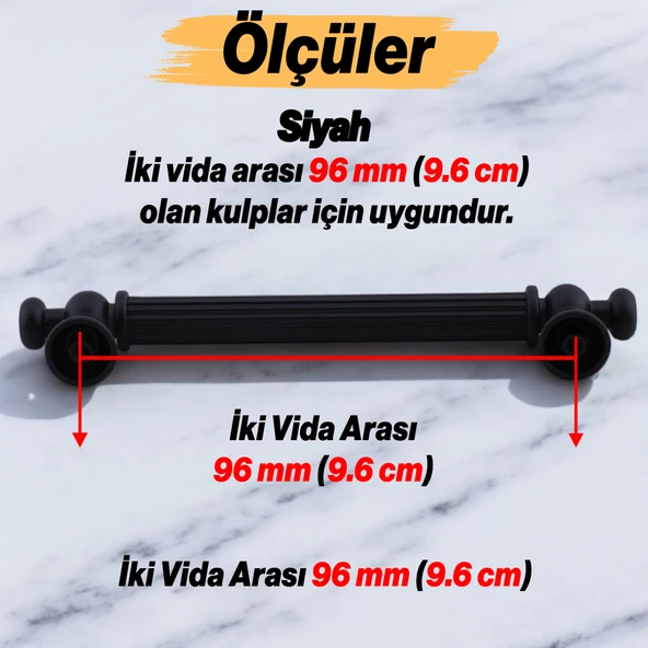 Selçuklu (96 mm - 9.6 cm) Mat Siyah Metal Mobilya Mutfak Çekmece Dolap Dolabı Kulbu Kulpu Kulpları - Resim 2