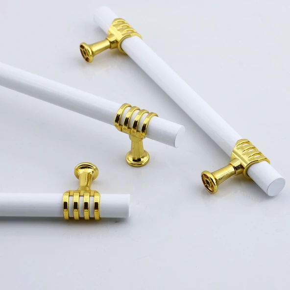 Eylül Mobilya Mutfak Dolabı Çekmece Dolap Kulpları Kapak Kulpu Kulbu Beyaz Altın 224 mm Metal Kulp - 3
