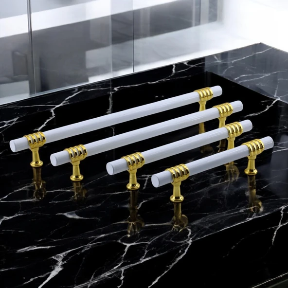 Eylül Mobilya Mutfak Dolabı Çekmece Dolap Kulpları Kapak Kulpu Kulbu Beyaz Altın 224 mm Metal Kulp - 4