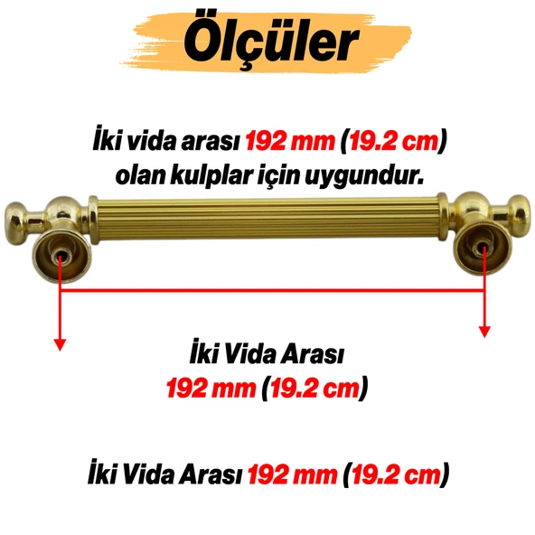 Selçuklu (192 mm - 19.2 cm) Gold Metal Mobilya Mutfak Çekmece Dolap Dolabı Kulbu Kulpu Kulpları - 2