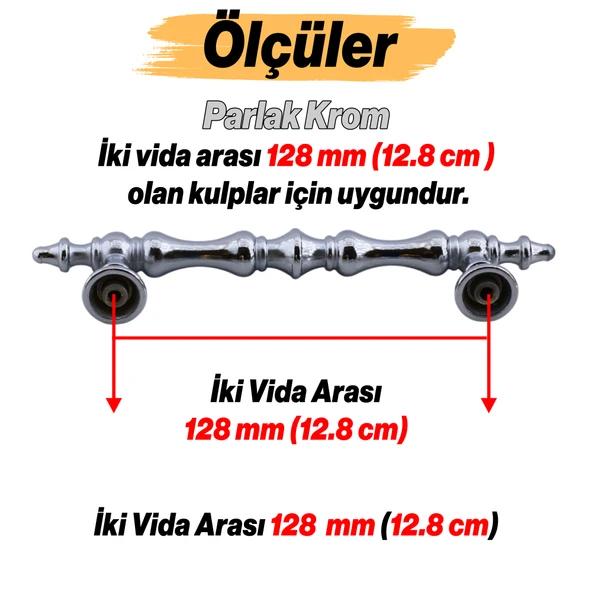 Nilay Krom Metal Kulp 128 mm - 12.8 cm Mobilya Çekmece Mutfak Dolabı Dolap Kulpları Kulbu Kulpu - 2