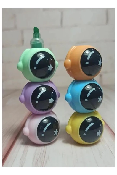 Astronot Fosforlu Kalem Yumurtlayan 1 Paket 5 Renk Astronot Figürlü İşaret Kalemi Mini 5 li Fosforlu Kalem - 5