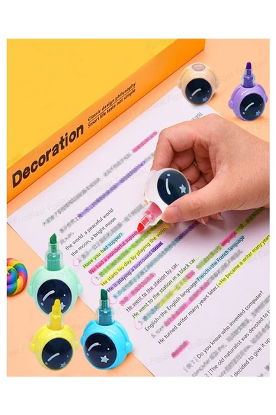 Astronot Fosforlu Kalem Yumurtlayan 1 Paket 5 Renk Astronot Figürlü İşaret Kalemi Mini 5 li Fosforlu Kalem - 3