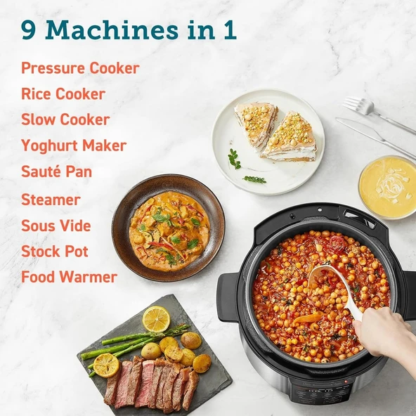 COSORI Düdüklü Tencere, 9'u 1 Arada, 14 Fonksiyonlu Çoklu Pişirici, 5,7 L Düdüklü Tencere, Yavaş Pişirici ve Sous Vide, Sote Tavası, Paslanmaz Çelik - 2