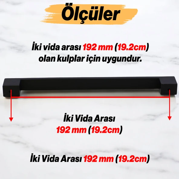 Orta Köprü (192 mm - 19.2 cm) Siyah Metal Mobilya Mutfak Çekmece Dolap Dolabı Kulbu Kulpu Kulpları - 2