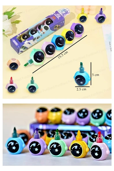 Astronot Fosforlu Kalem Yumurtlayan 1 Paket 5 Renk Astronot Figürlü İşaret Kalemi Mini 5 li Fosforlu Kalem - 2