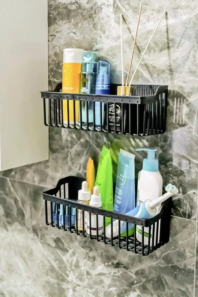 Yapışkanlı Plastik Banyo Rafı İkili Banyo Düzenleyici Duş Rafı Organizer Şampuanlık - 3