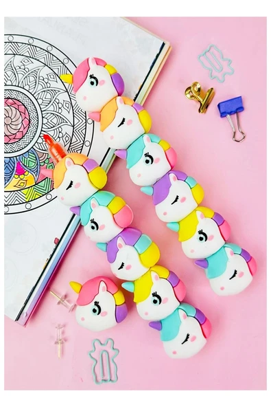 Unicorn Fosforlu Kalem Yumurtlayan 1 Paket 5 Renk Unicorn Figürlü İşaret Kalemi Mini 5 li Fosforlu Kalem - 2