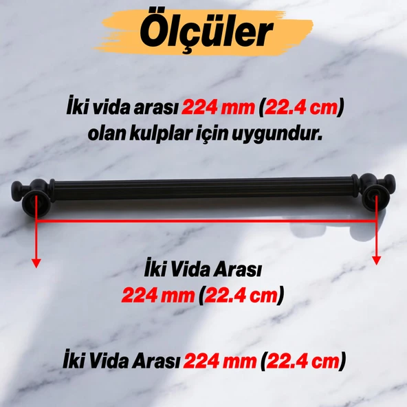Selçuklu (224 mm - 22.4 cm) Siyah Metal Mobilya Mutfak Çekmece Dolap Dolabı Kulbu Kulpu Kulpları - 2