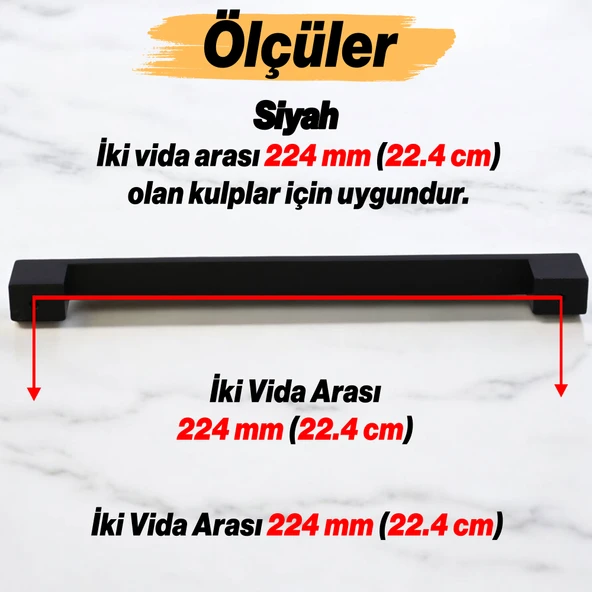 Orta Köprü (224 mm - 22.4 cm) Siyah Metal Mobilya Mutfak Çekmece Dolap Dolabı Kulbu Kulpu Kulpları - Resim 2