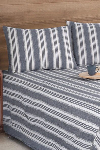 Upstyle Sport Çizgili Çarşaf + Yastık Kılıfı  Seti Çift Kişilik Soft Line Antrasit - Resim 2