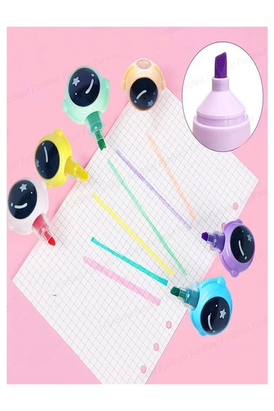 Astronot Fosforlu Kalem Yumurtlayan 1 Paket 5 Renk Astronot Figürlü İşaret Kalemi Mini 5 li Fosforlu Kalem - 4