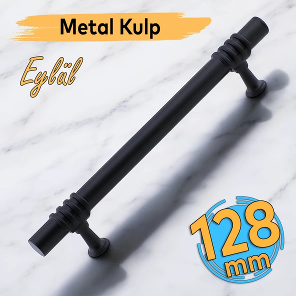 Eylül (128 mm - 12.8 cm) Siyah Metal Mobilya Mutfak Çekmece Dolap Dolabı Kapak Kulbu Kulpu Kulpları