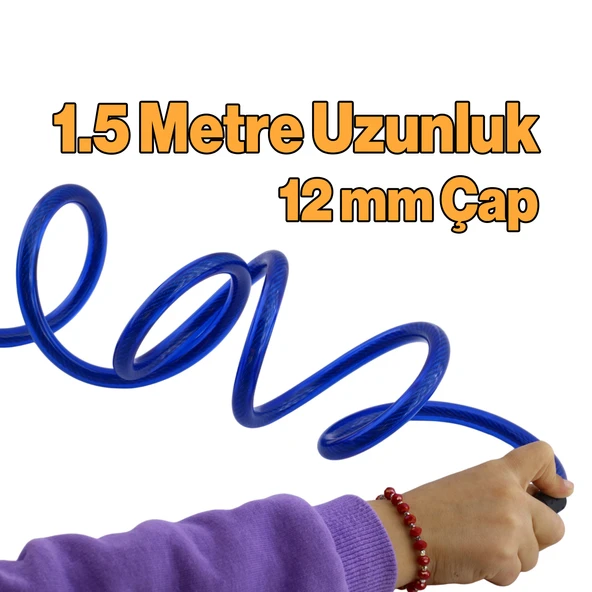 Bisiklet Halat Zincir Kilit 150 cm Motosiklet Çelik Kilit Çap 12 mm Ø  Hırsız Önleme Güvenlik 1 Adet - 2
