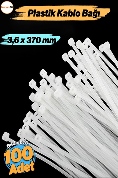100 Adet Cırt Kelepçe 3,6x370 mm Plastik Beyaz Renk Zip Kablo Bağı Çok Amaçlı Bağlama - 5