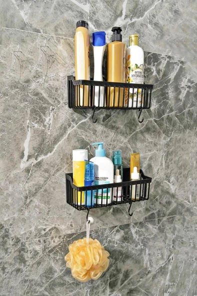 Yapışkanlı Plastik Banyo Rafı İkili Banyo Düzenleyici Duş Rafı Organizer Şampuanlık - 2
