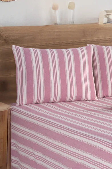 Upstyle Sport Çizgili Çarşaf + Yastık Kılıfı  Seti Çift Kişilik Soft Line Bordo - Resim 2