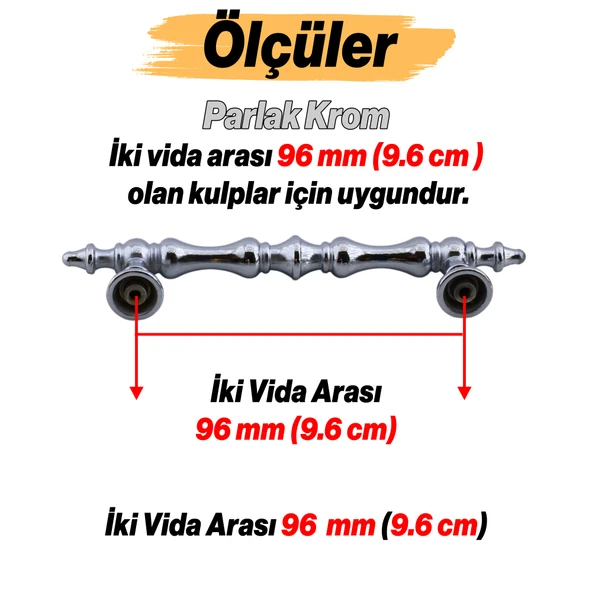 Nilay Parlak Krom Metal Kulp 96 mm - 9.6 cm Mobilya Çekmece Mutfak Dolabı Dolap Kulpları Kulbu Kulpu - Resim 2