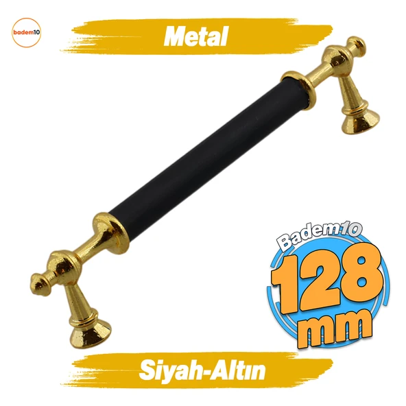 Melis (128 mm - 12.8 cm) Siyah Gold Metal Mobilya Mutfak Çekmece Dolap Dolabı Kulbu Kulpu Kulpları