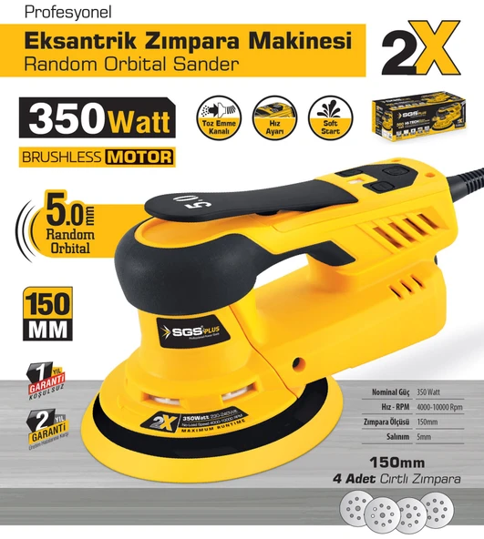 SGS5253 Profesyonel Eksantrik Orbital Zımpara Makinası 350 Watt - Kömürsüz Motor - 2