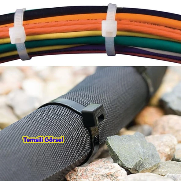 100 Adet Cırt Kelepçe 3,6x300 mm Plastik Beyaz Renk Zip Kablo Bağı Çok Amaçlı Bağlama - Resim 3