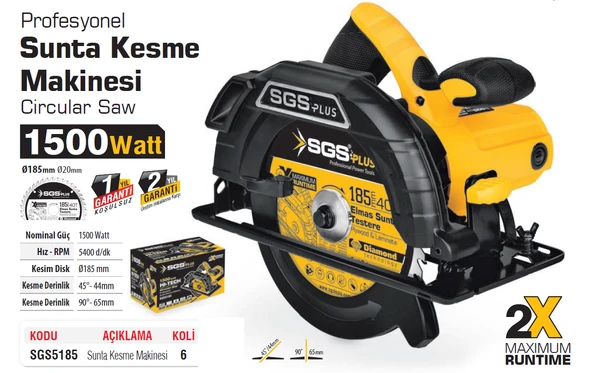 SGS 5185 Profesyonel 185mm Sunta Kesme Makinesi 1500 Watt - 3