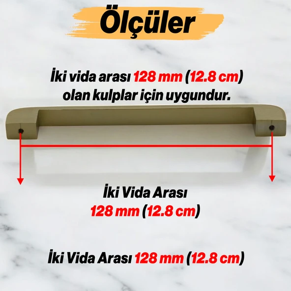 Zehra (128 mm - 12.8 cm) Mat Gold Metal Mobilya Mutfak Çekmece Dolap Dolabı Kulbu Kulpu Kulpları - 2